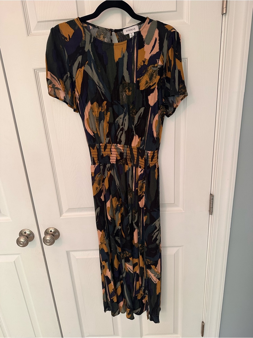 Evereve size M Alana Short Sleeve Smocked Abstract Floral Maxi midi Dress black - Picture 14 of 16